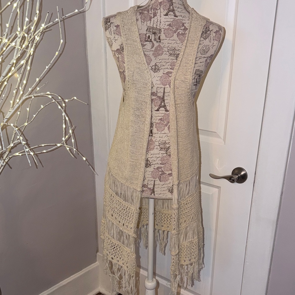 Ruff Hewn Beige Knit Fringe Vest